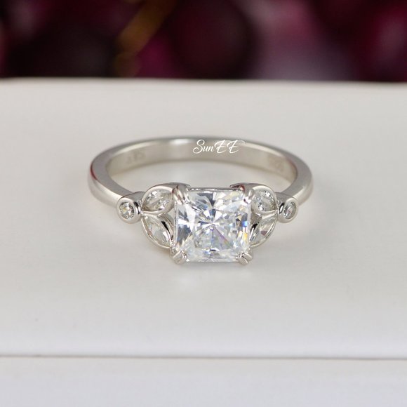 14k WHITE GOLD 925 STERLING SILVER PRINCESS CUT WEDDING BAND ENGAGEMENT RING - Picture 3 of 11